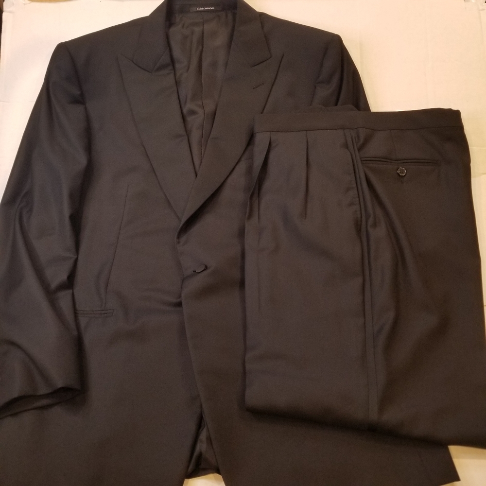 Ermenegildo Zegna Black Tuxedo Jacket Pants One Button Mens 56R / US 44R 36x29